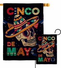 Skull Cinco De Mayo Burlap Garden Flag Summertime Decorative Yard House Banner
