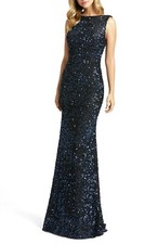 Mac Duggal Couture Midnight Blue Ieena 26331 Cowl Back Boat Neck SIZE 10
