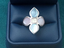 Unique Sterling Silver Ring w. Mother of Pearl Inlay Setting: Size 7.5
