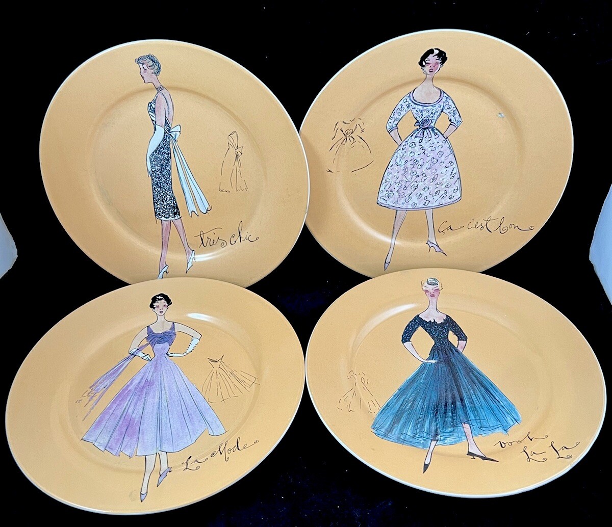 Rosanna Retro French Fashion Dessert Plates MCM Style 8" Set of 4 eBay