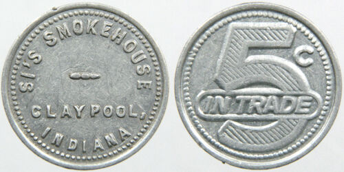 INDIANA, Claypool, 1950s, Si's Smokehouse, 5¢ Aluminum Merchant Trade Token