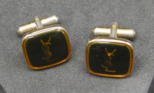 Juego de 2 Gemelos Yves Saint Laurent YSL 1,6cm Dorado con Esmalte Negro - Imagen 2 de 3