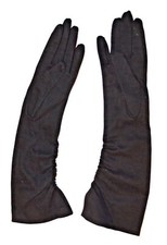 VTG. BLACK ARIS 100 COTTON IMPORTED SHIRRED EVENING GLOVES - SIZE 7 / WASHABLE