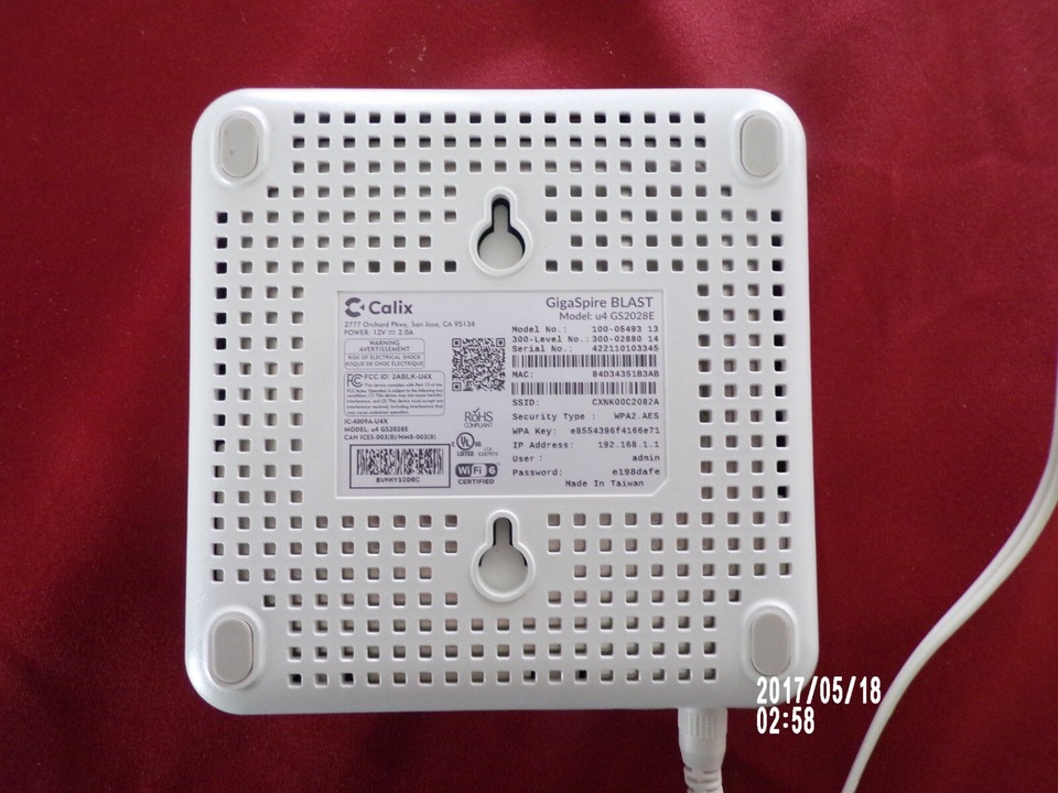 Calix Gigaspire Blast, Model u4 GS2028E, 100-05493 13, for Rapid Data ...