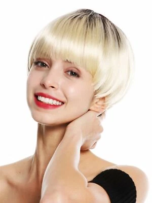 WIG ME UP Perücke Damenperücke kurz Page Bob Pony Ombre Mix Dunkelbraun Platinblond VK-6