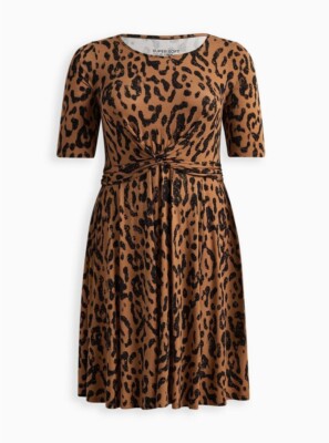Torrid Mini Super Soft Wrap Front Leopard Print Dress Brown Plus 5 5X 28 #D40831