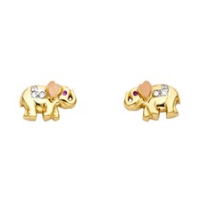 Ladies Real 14k Yellow Rose Gold CZ Heart Elephant Earrings Studs