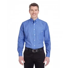 Ultra Club Men's Long Sleeve Button Down Dress Shirt Wrinkle Resistant Blue