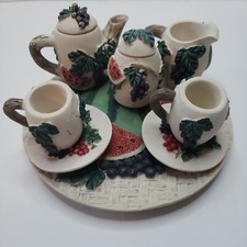 Vtg 10 Piece Miniature Watermelon  Grapes Theme Poly Resin Tea Set