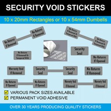 Warranty Void Seal - Sticker / Label Rectangles or Jewellery Dumbells / Tags