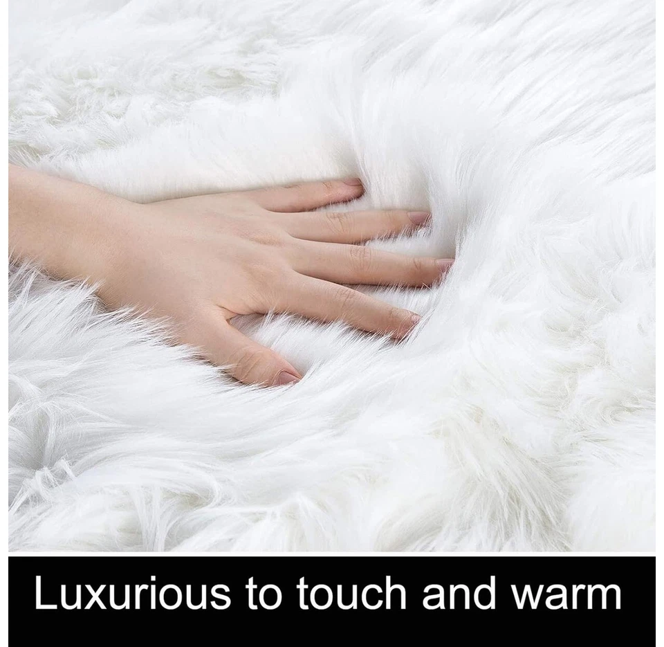 HARESLE Tapis en Fausse Fourrure Moelleux Blanc 60X120 cm - Photo 2/4