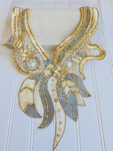One Piece Floral Embroidered Collar Applique for Sewing/Bridal/Crafts - Picture 10 of 11