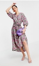 Mango Midi Poplin Floral High Low Belted Dress Sz~ 2~Beautiful