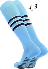 3 Pairs TCK Elite Performance Dugout Baseball Socks - Columbia Blue - Youth S