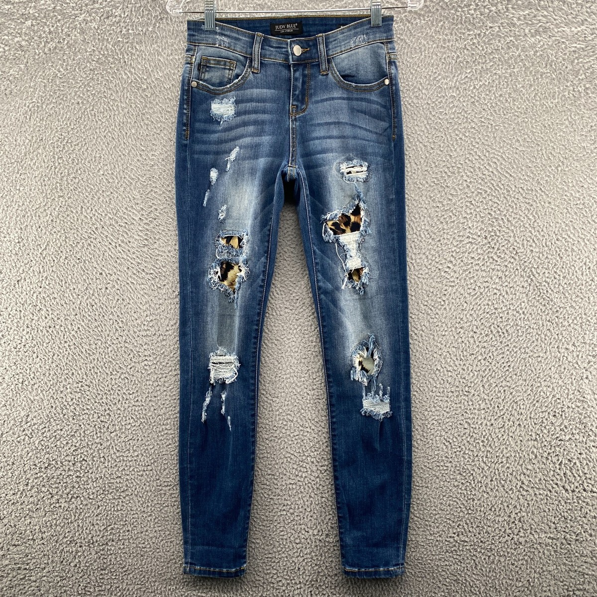 Judy Blue Jeans Womens 25 Blue Skinny Leopard Distressed Stretch Denim Jeans