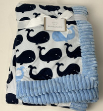 HTF NWT Koala Baby Navy White And Blue Whale Print Pattern Velour Sherpa Blanket