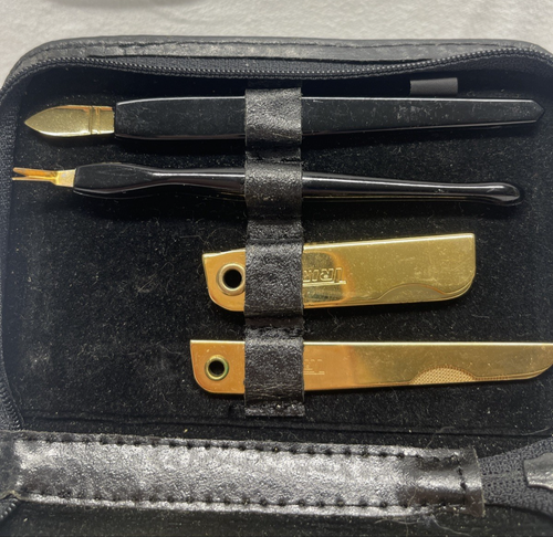 Vintage Bassett USA Trim Nail Grooming Kit Pinzette Tono Oro Lama 7pz - Foto 3 di 10