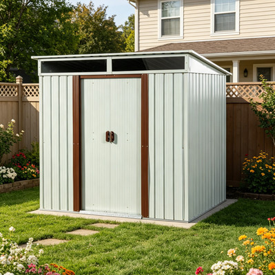 Outdoor Metal 6x5 ft Garden Backyard Storage Shed with Lockable Doors Waterproof