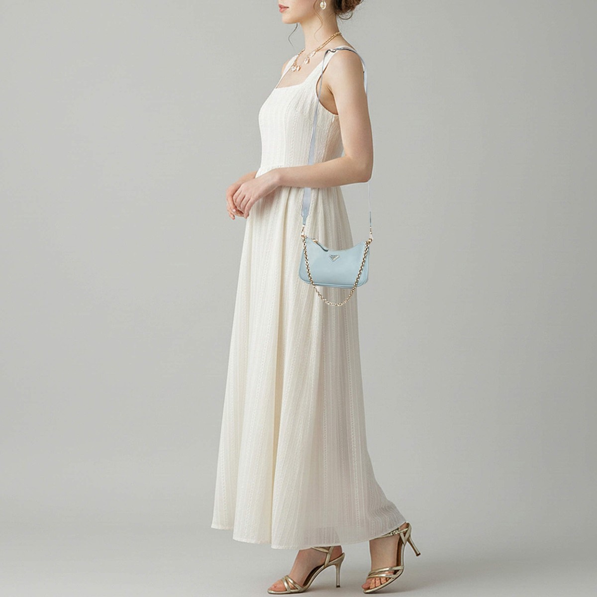 Prada ReEdition Mini Light Blue Saffiano Lux Leather Pochette Bag
