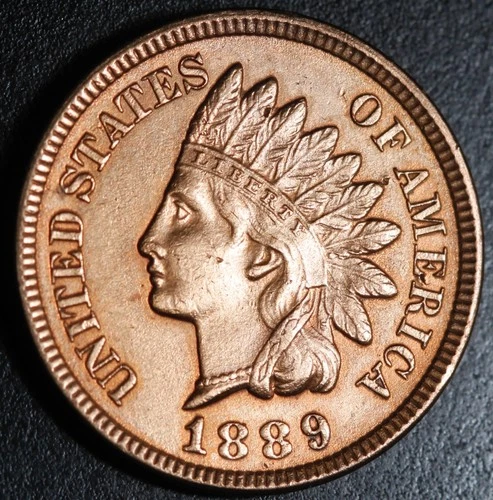 1889 INDIAN HEAD CENT - AU UNC - With LIBERTY & Near 4 DIAMONDS - AU UNC