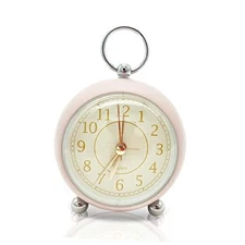  Vintage Small Alarm Clock with Night Light, Quartz Movement, Battery Pink