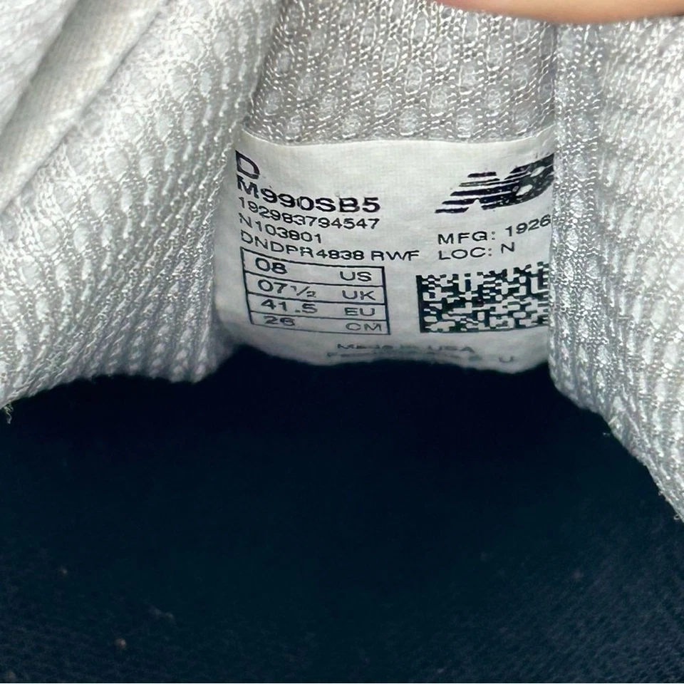 New Balance Zapatos Hombres 8 Plata Negro 990 V5 Zapatillas Cómodas para Correr Hechas en EE. UU. Foto 4 de 4