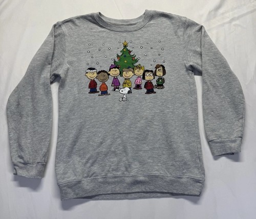 PEANUTS "A Charlie Brown Christmas" Gray Crew Neck Pullover Sweatshirt XL Snoopy