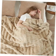 Fluffy Faux Fur Throw Blanket for Couch,Warm Cozy Soft Twin 60" x 80" Beige