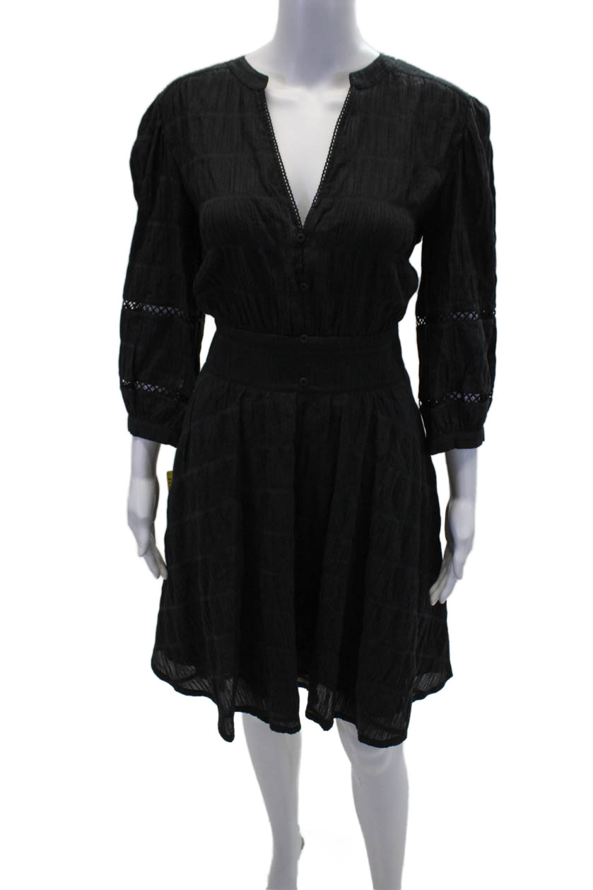 Purotatto Womens Long Sleeves V Neck A Line Dress Black Cotton Size EUR 44Free Shipping in US $100+ Orders | $6.95 Orders Below