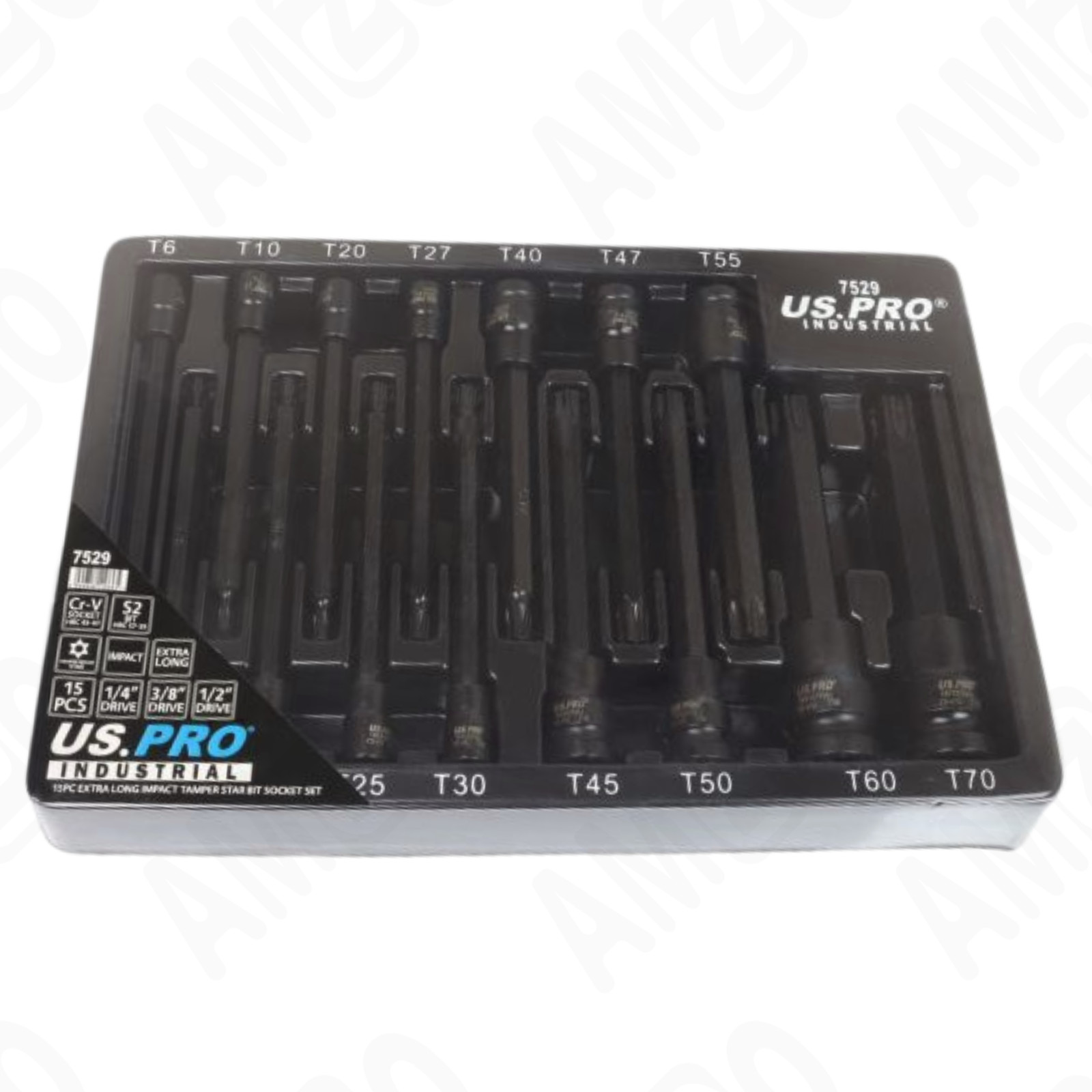 US PRO 15PC Tamper Star Impact Bit Socket Set Extra Long 1/4 3/8 1/2 Drive