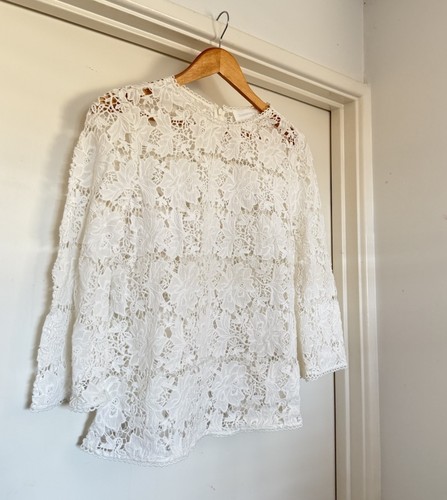 Blusa Zimmermann Top Talla 1 AU 8-10/US 4-6 Encaje Blanca Manga Larga 3/4 Acampanada - Imagen 4 de 16