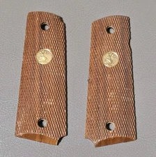 Colt OEM Factory Gold Medallion Grips For A 1911 - Brown Wood