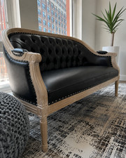 French Country Tufted Faux Leather Loveseat