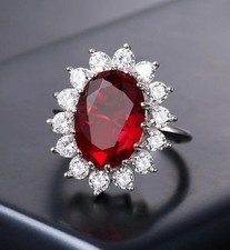 3.15 Ct Oval Cut Natural Ruby & Diamond Engagement Ring 14K White Gold