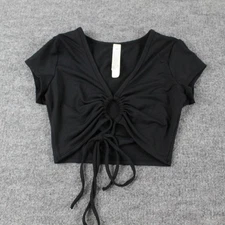 Alo Yoga Top Womens Small Airbrush Criss Cross Short Sleeve Black Crop Athletic