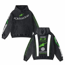 Retro Green Alp Kawasaki Racing Washed Hoodie Rebel8 MotoGP