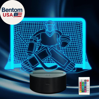 Ice Hockey Night Light, Hockey Goalie 3D Lamp 16 Color Changing with Remote Cont