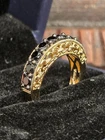 VTG DESIGNER 925 STERLING SILVER GOLD VERMEIL NATURAL BLACK STONE BAND RING SZ 5