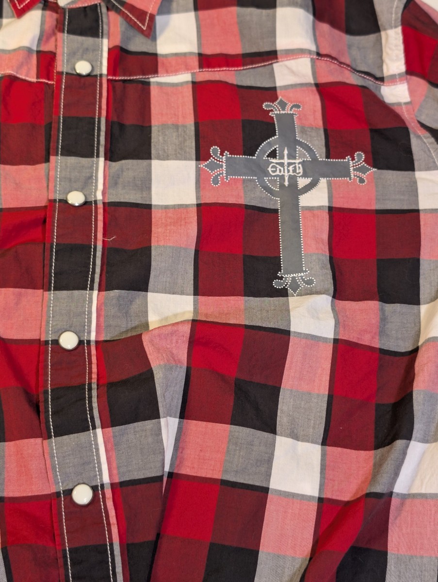 EDIFY Western Snap Shirt L Plaid Graphic Cross "The Cross Has Set Me Free" BOLD View 4