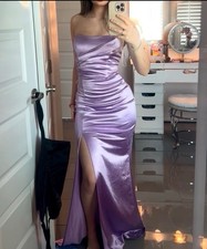 Lavender Satin Ruched Maxi Dress Formal Prom Evening Gown Size 2