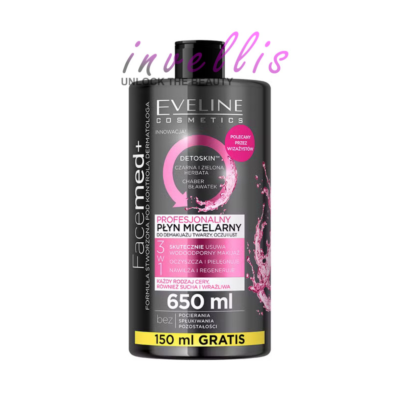 Eveline Cosmetics Facemed+ Cleansing And Makeup-Removing Micellar Water With Detoxifying Effect 650 Ml - Image 5