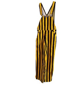 black and gold striped overalls