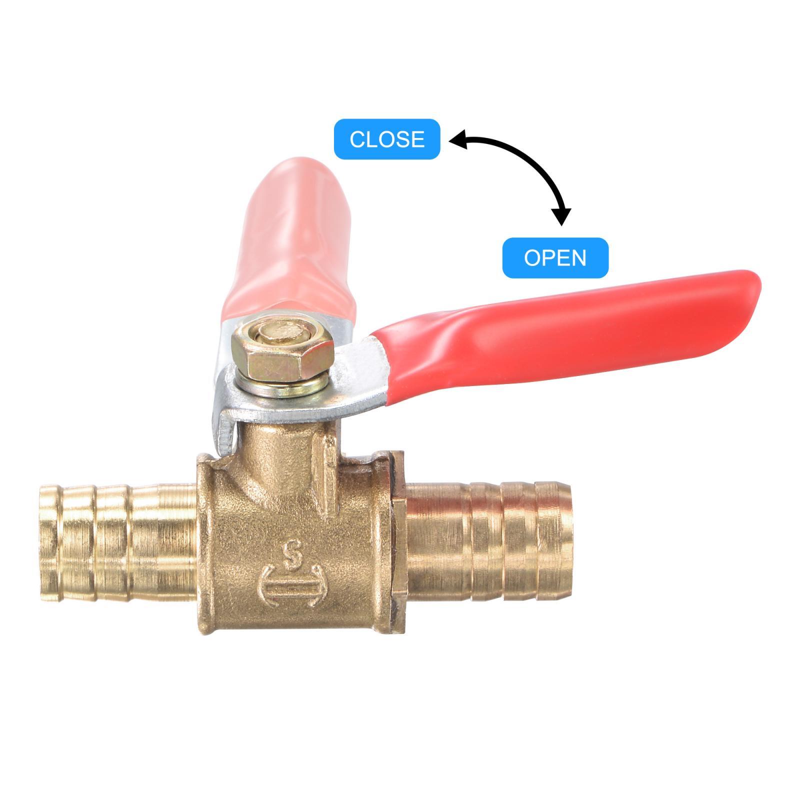 Sourcing Map 4x Kugelhahn 10 Mm Schlauchtülle X 10 Mm – Messingventil Mit 180°-Hebel, Rotem Griff – Für Wasser, Öl, Gas