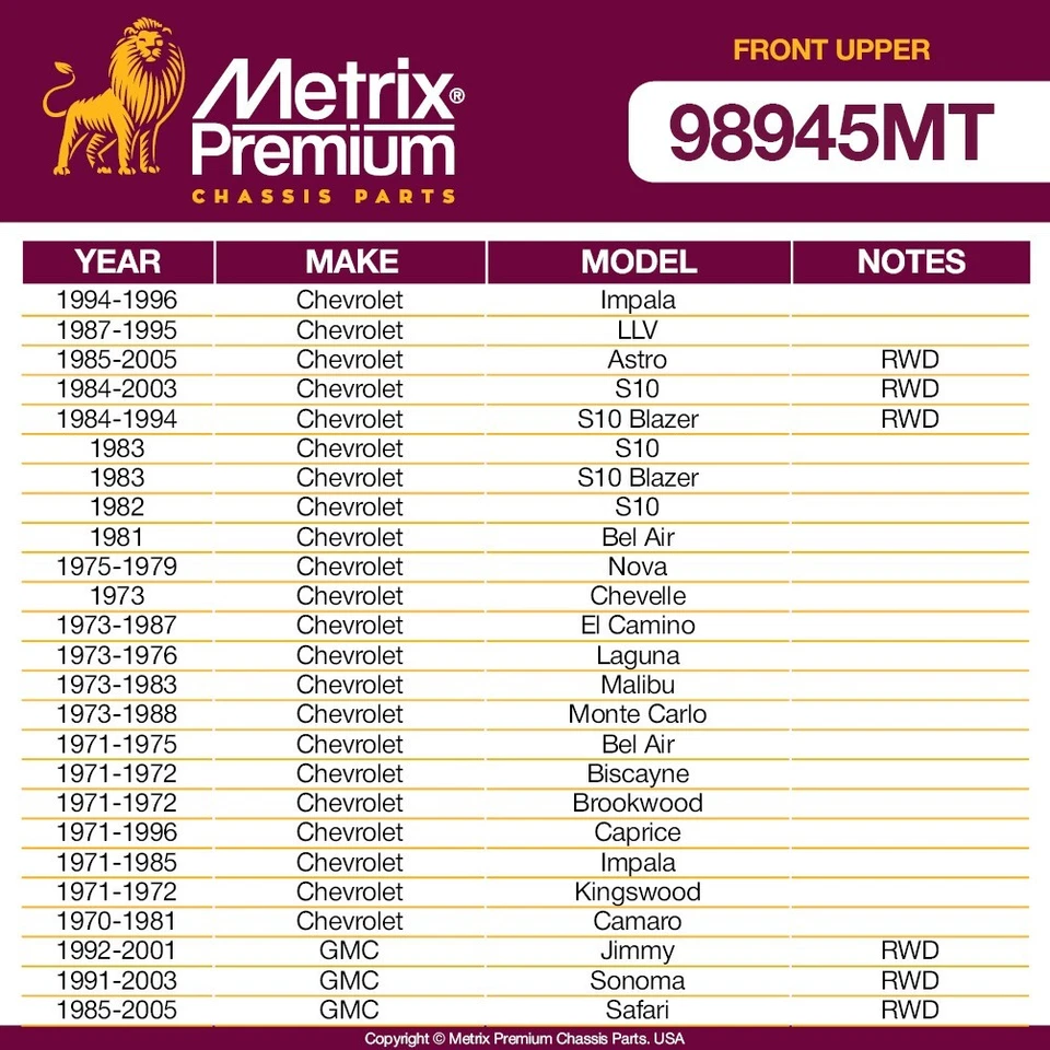 Kit de rótula delantera para chasis comercial Buick Apollo Centurion Century Foto 4 de 4