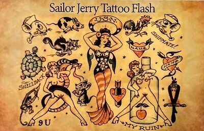 Sailor Jerry Tattoo Flash, Limited Edition Print 22x 15x Sailor Jerry Tattoo Flash, Limited Edition Print 22x 15x