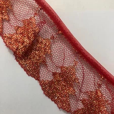 11 7/8 yards Vintage Christmas Tree Lace Gold and Red Old New Stock #614