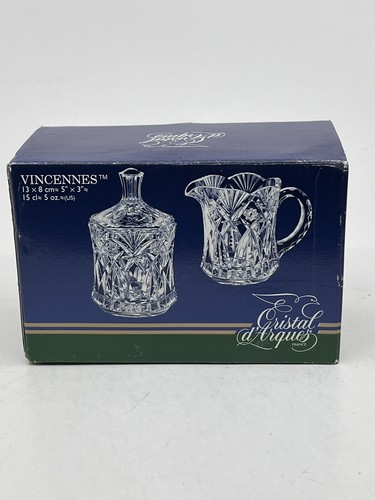 NIB 3 Pc Vincennes CRISTAL D'ARQUES 24% Lead CRYSTAL-SUGAR BOWL-Creamer -FRANCE - Picture 4 of 16