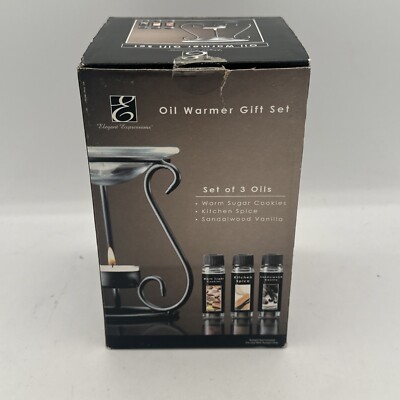 New Elegant Expressions Metal Oil Warmer Gift Set With 3 Scented Oils Aromas