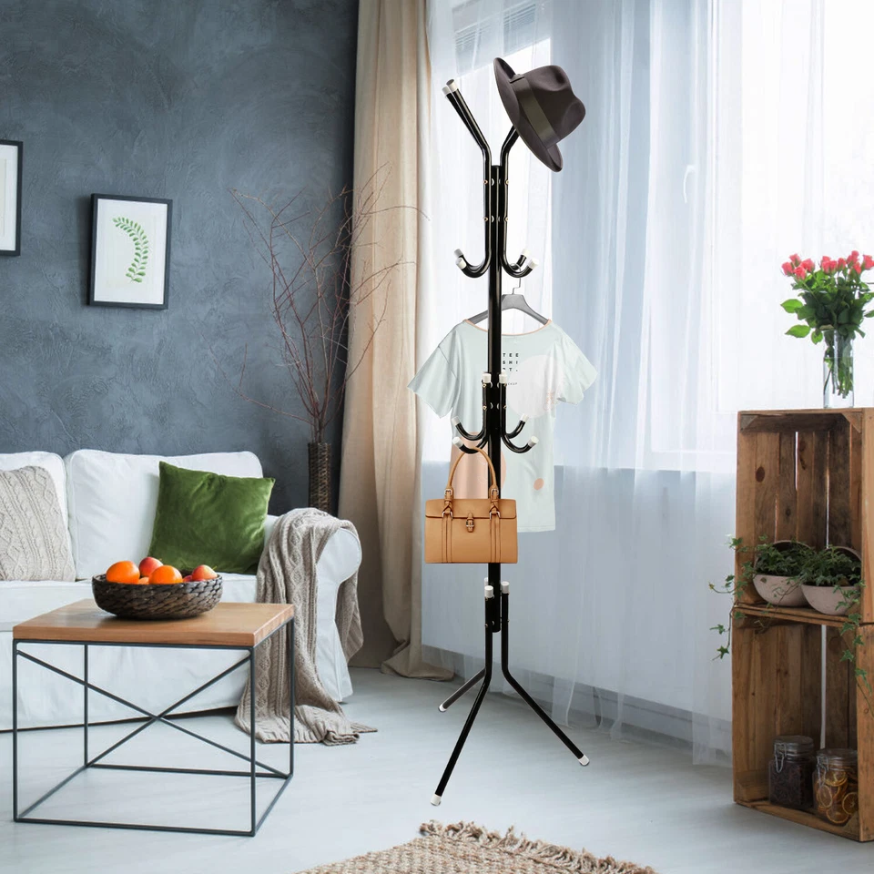 Free-Standing Coat Rack Metal Stand Tall Multi-Functional Coat Rack with 8 Hook