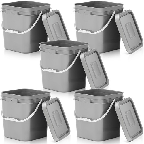 5 Pcs 3.5 Gallon Square Food Grade Bucket with Lid Pail Plastic Handles